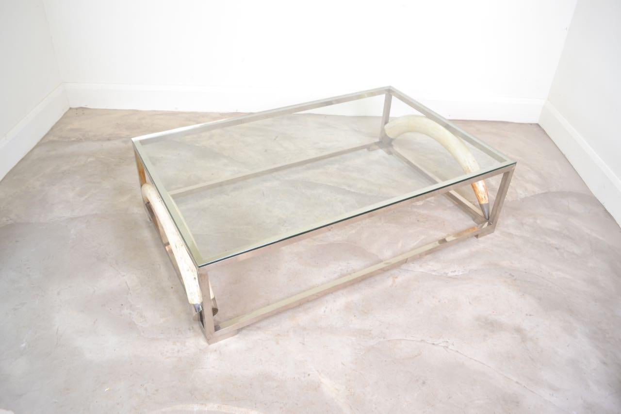 Large Scale Coffee Table with Resin Elephant Tusks, France, 1970 In Good Condition For Sale In Wargrave, Berkshire