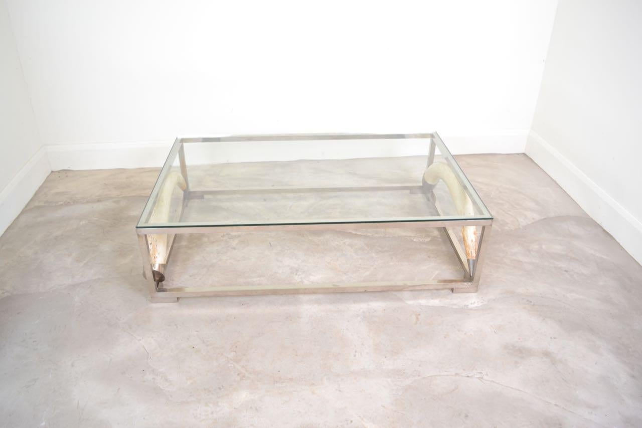 Chrome Large Scale Coffee Table with Resin Elephant Tusks, France, 1970 For Sale