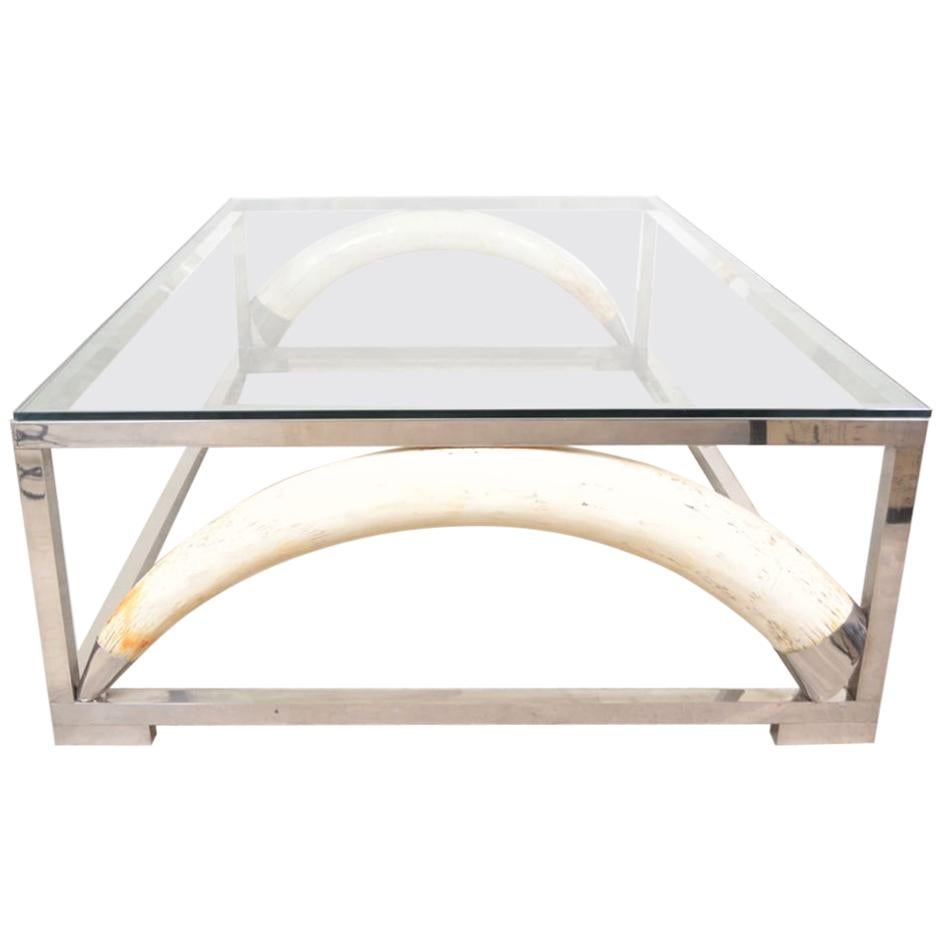 Large Scale Coffee Table with Resin Elephant Tusks, France, 1970 For Sale
