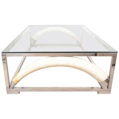 Large Scale Coffee Table with Resin Elephant Tusks, France, 1970