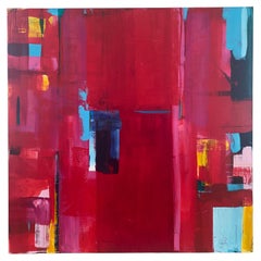Grande quadro astratto contemporaneo rosa e rosso di Rebecca Ruoff 2024