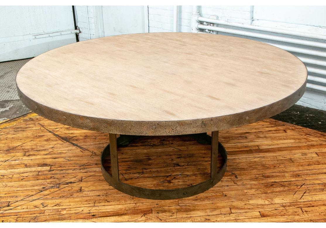 Large Scale Contemporary Wood And Iron Banded Dining Table  For Sale 6