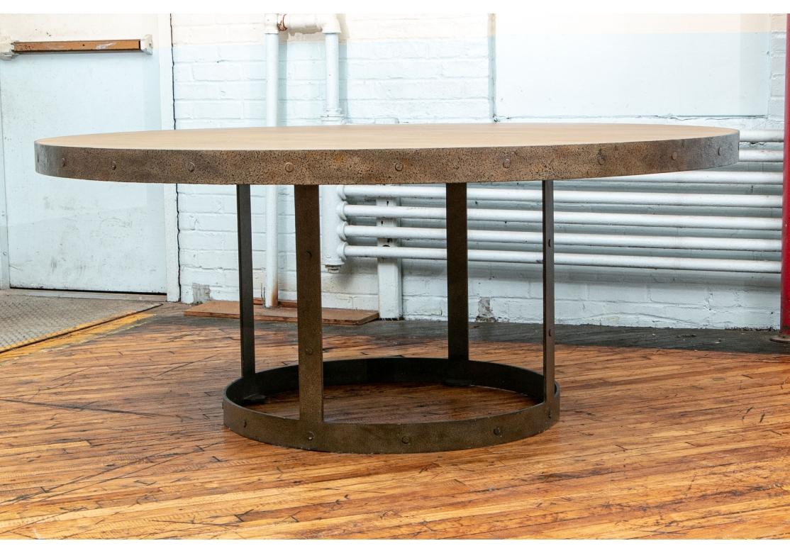 Large Scale Contemporary Wood And Iron Banded Dining Table  For Sale 2