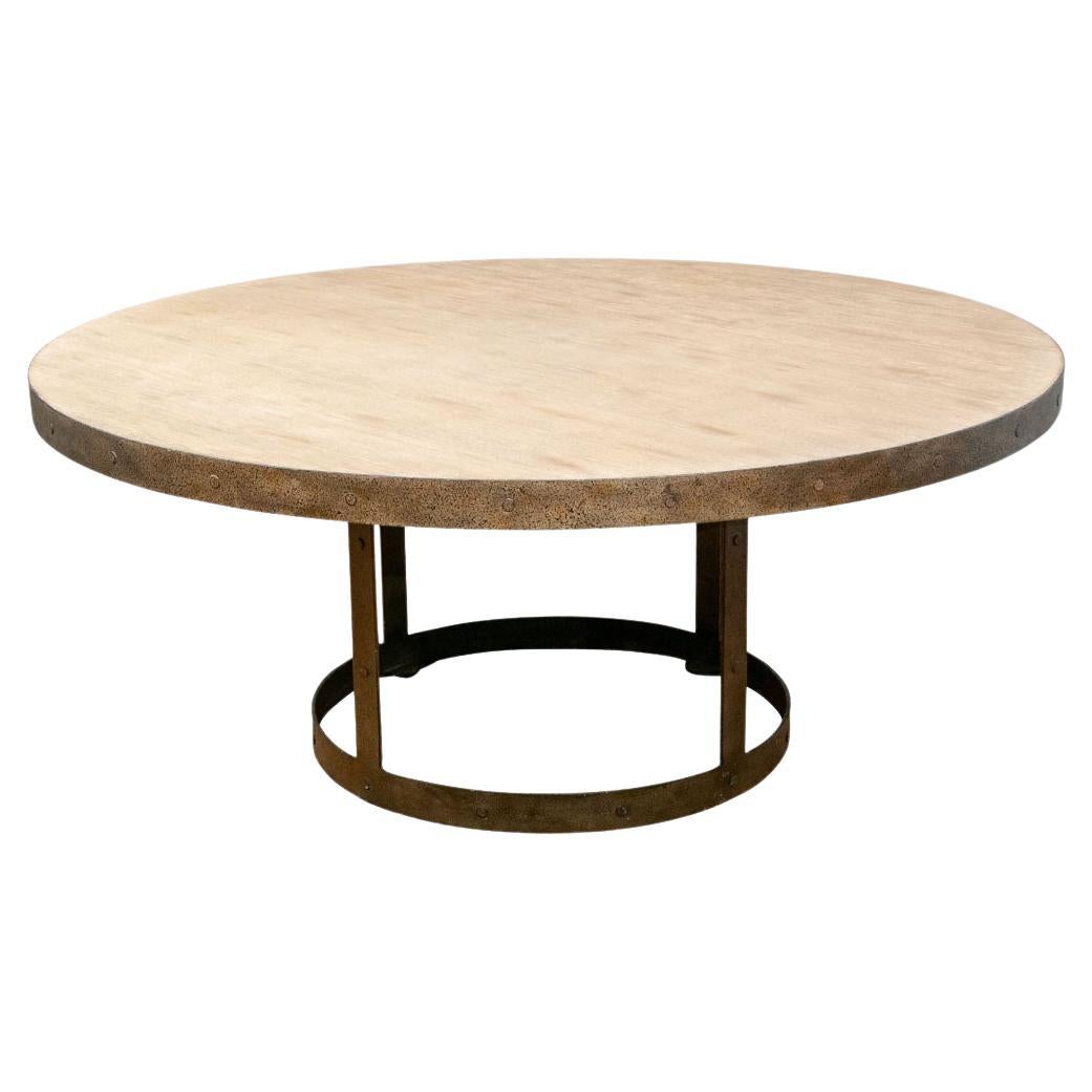 Large Scale Contemporary Wood And Iron Banded Dining Table  For Sale