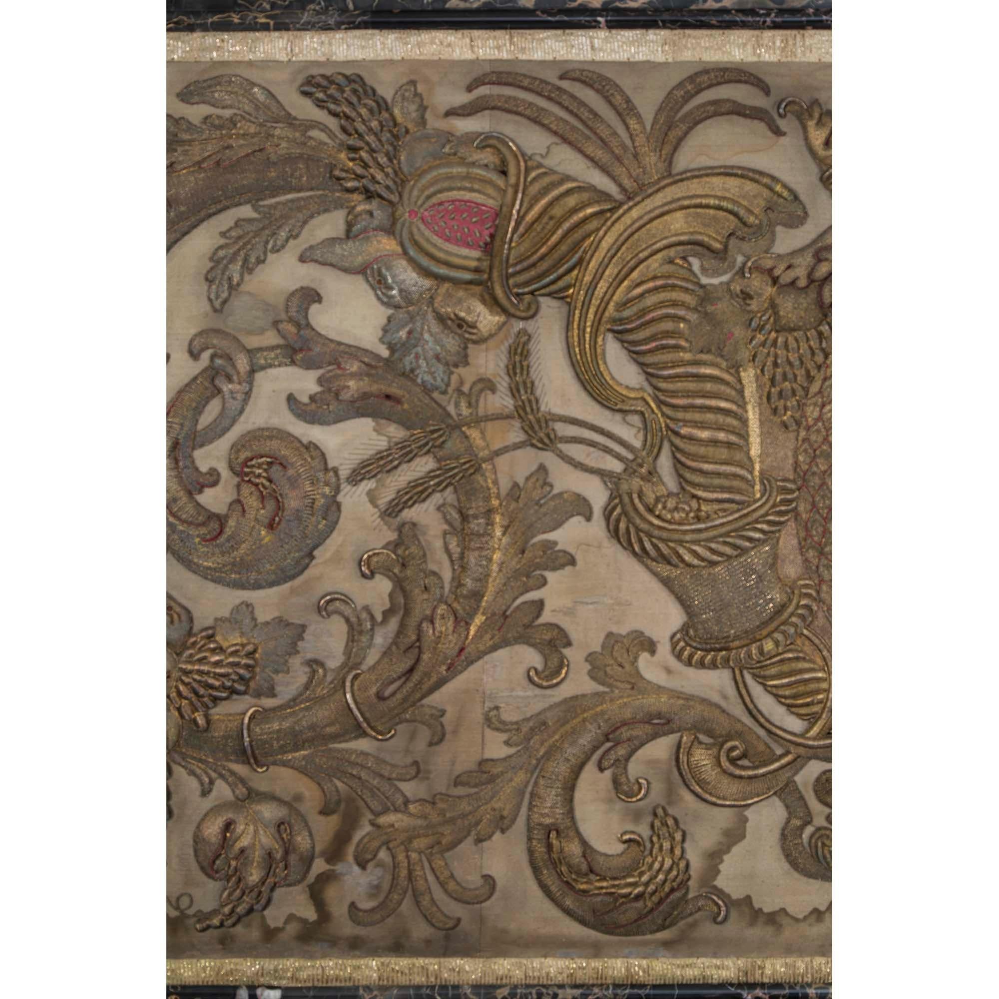 Large Scale Continental 18th Century Silk Embrodered Wall Panel In Good Condition For Sale In West Palm Beach, FL