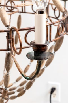 Large Scale Copper and Wood Beaded Chandelier