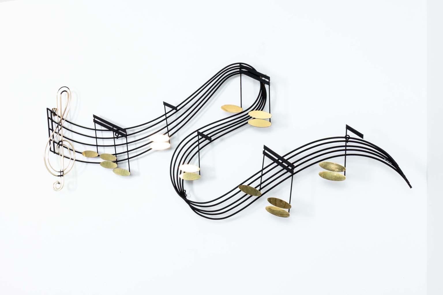 Mid-Century Modern Sculpture murale à grande échelle Curtis Jere Music Notes en vente