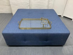 Large-Scale Custom Designed Tufted Ottoman with Brass Serving Tray