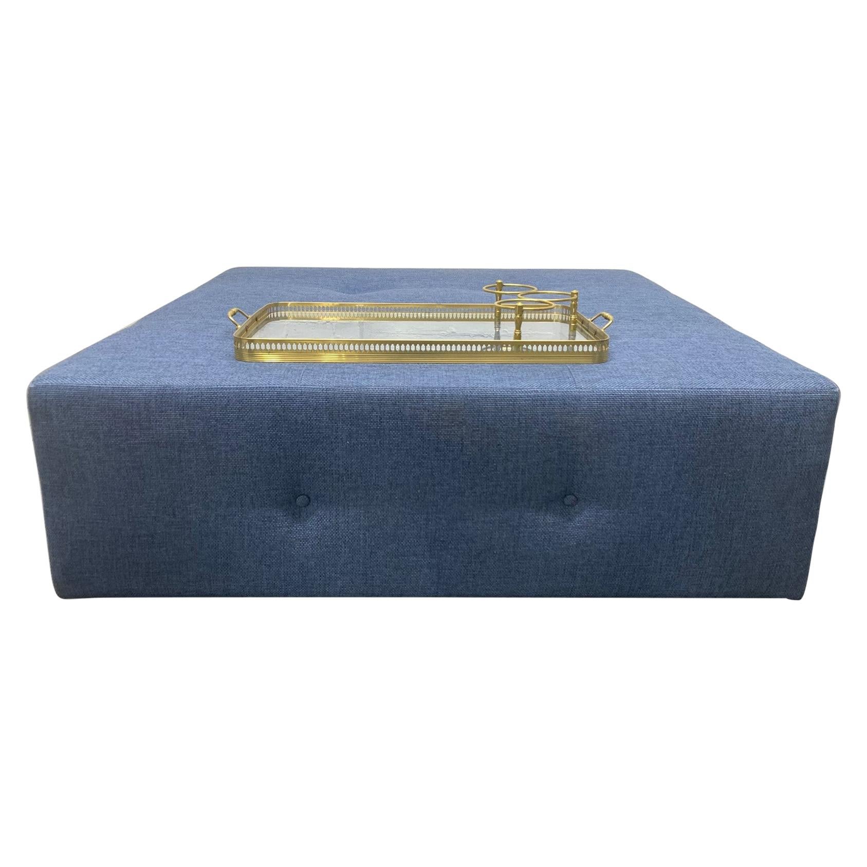 Large-Scale Custom Designed Tufted Ottoman with Brass Serving Tray