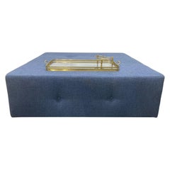 Large-Scale Custom Designed Tufted Ottoman with Brass Serving Tray
