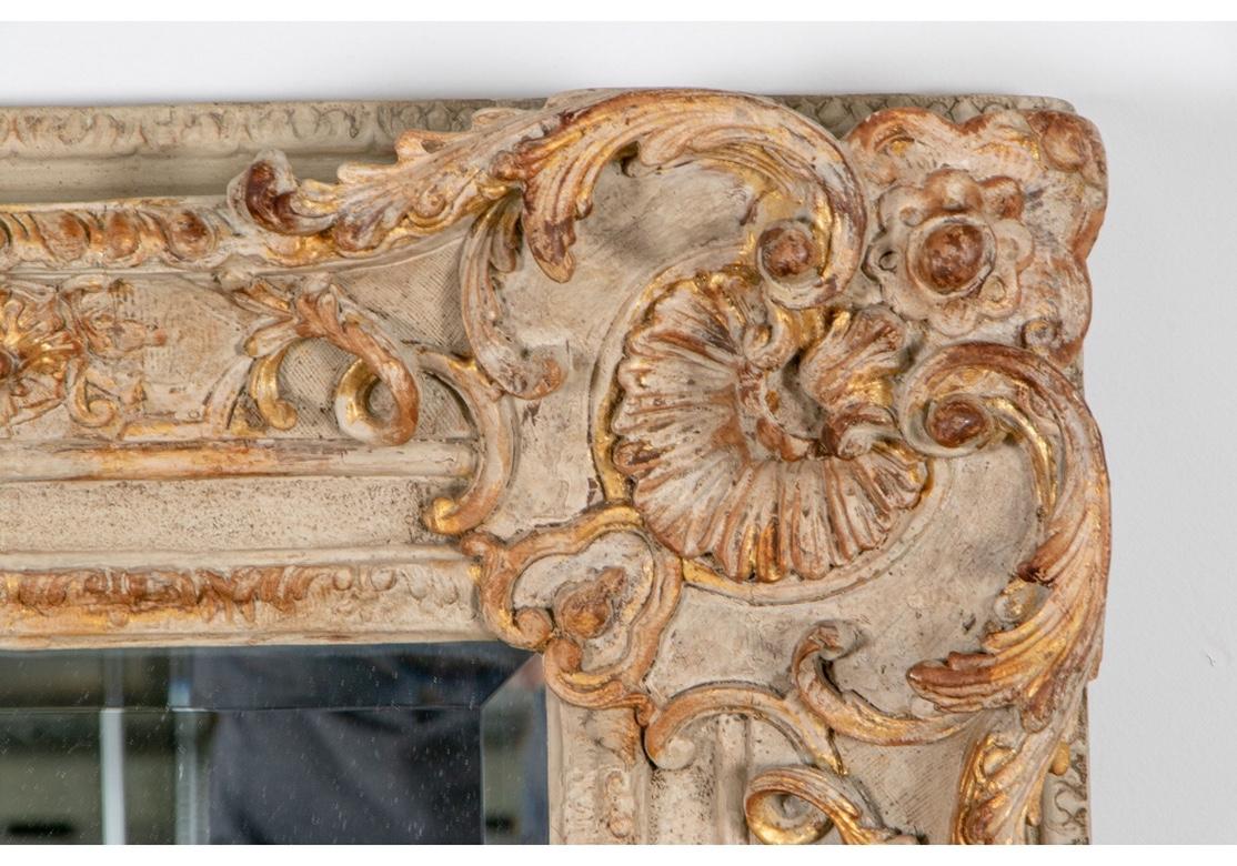 Large Scale Decorative French Style Carved and Painted Mirror In Good Condition In Bridgeport, CT