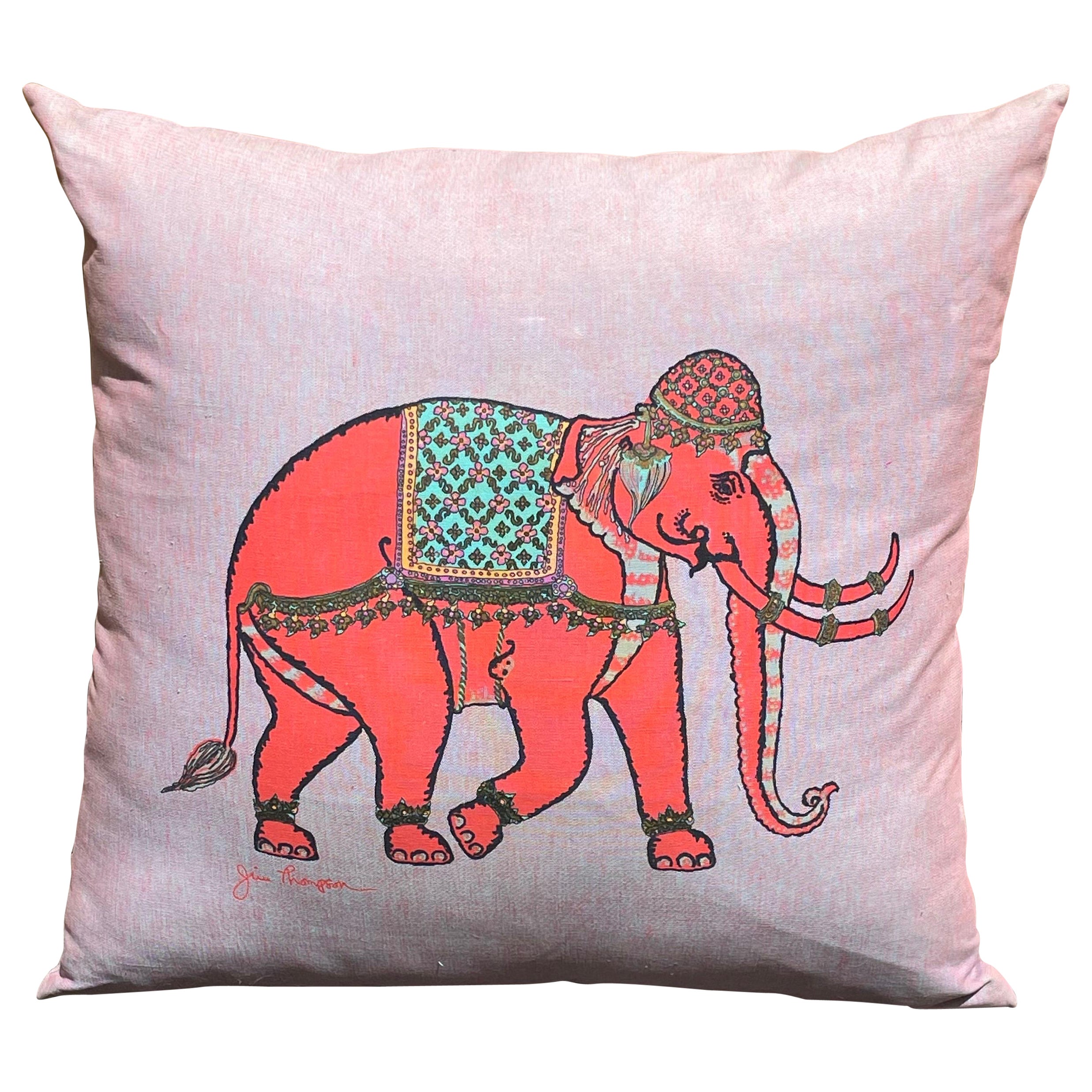 Grand coussin décoratif de Jim Thompson, imprimé éléphant égyptien
