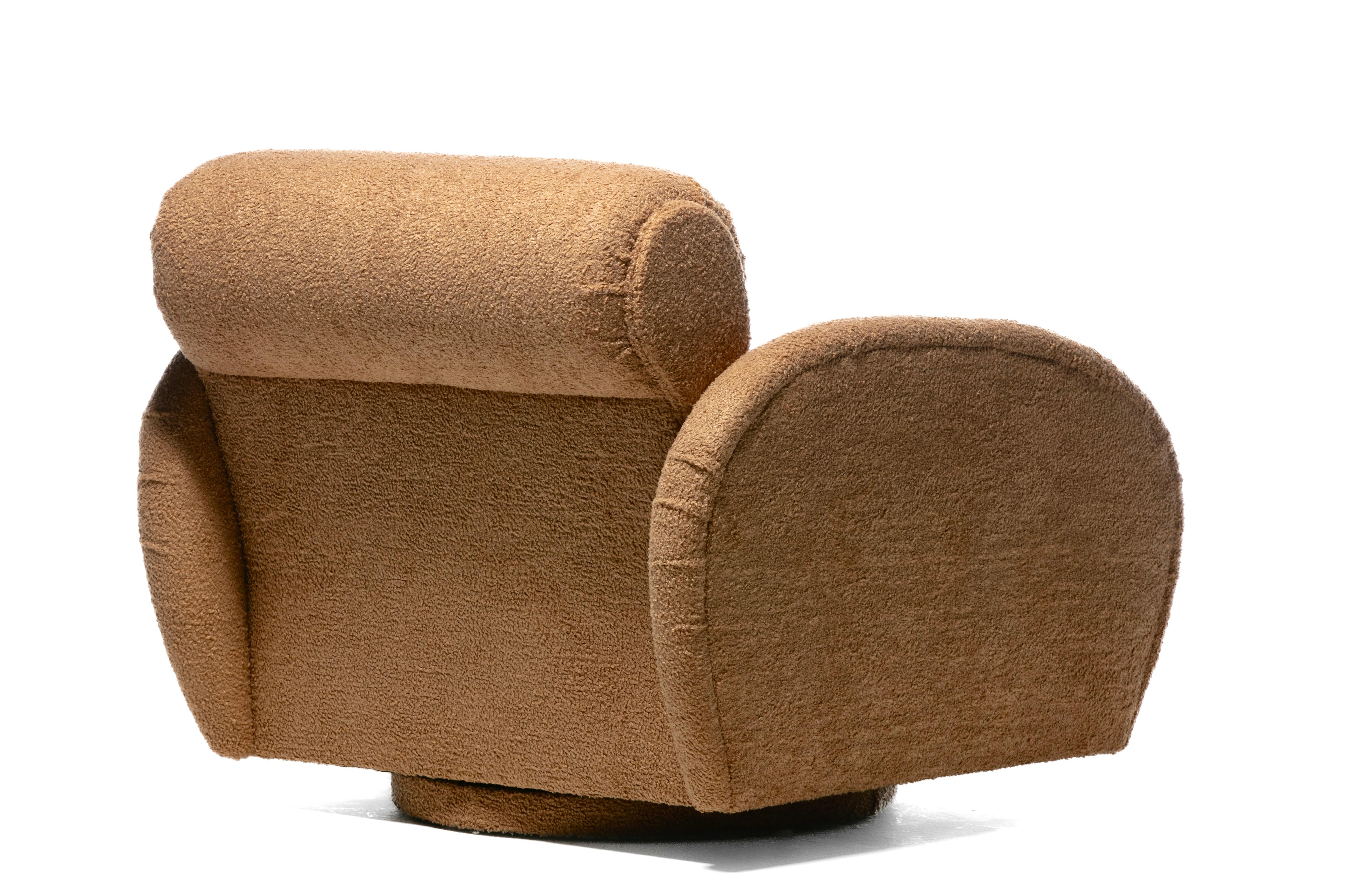 Large Scale Directional Post Modern Swivel Chairs & Ottoman in Mocha Fabric For Sale 6