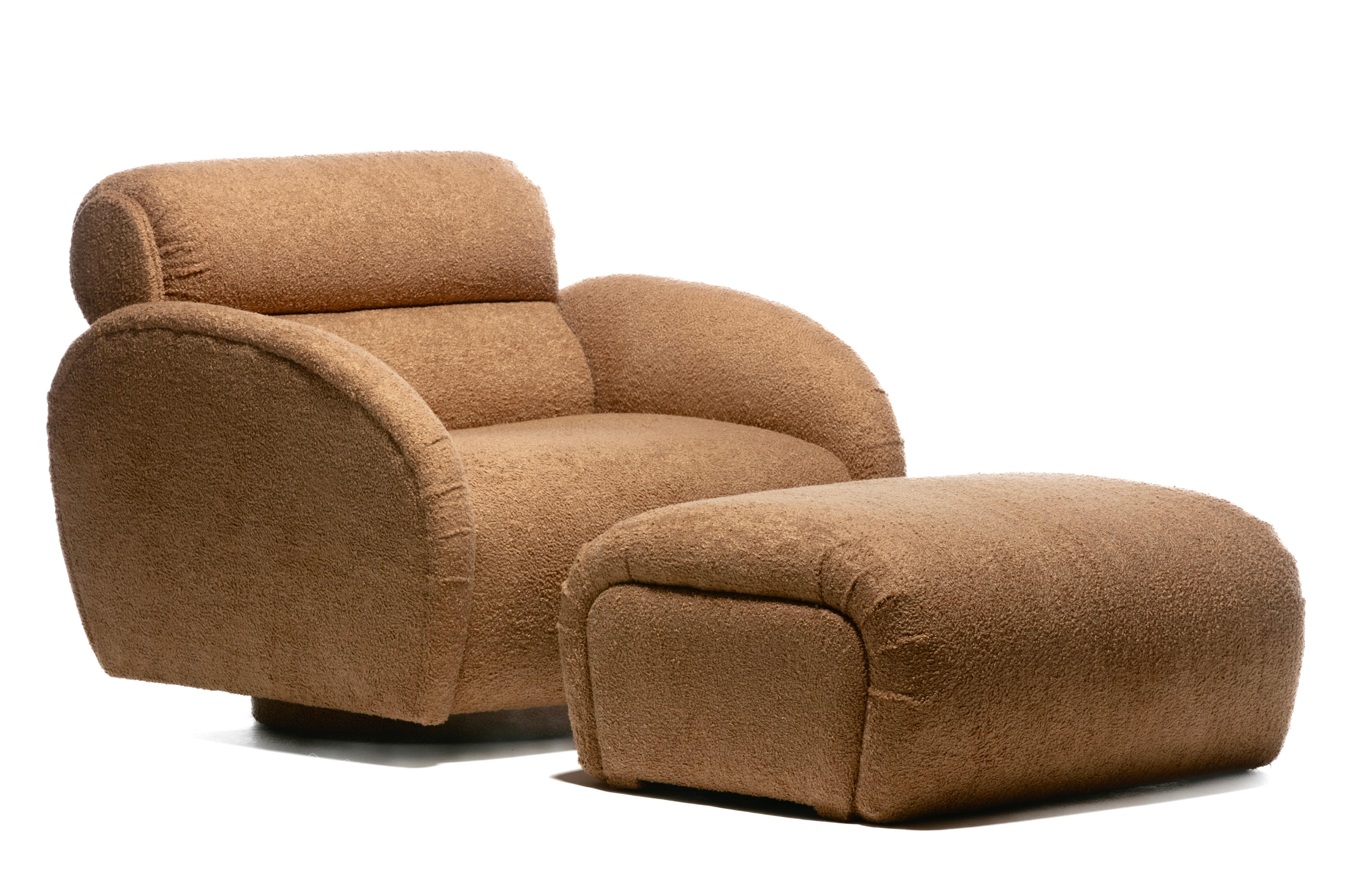 Large Scale Directional Post Modern Swivel Chairs & Ottoman in Mocha Fabric For Sale 11