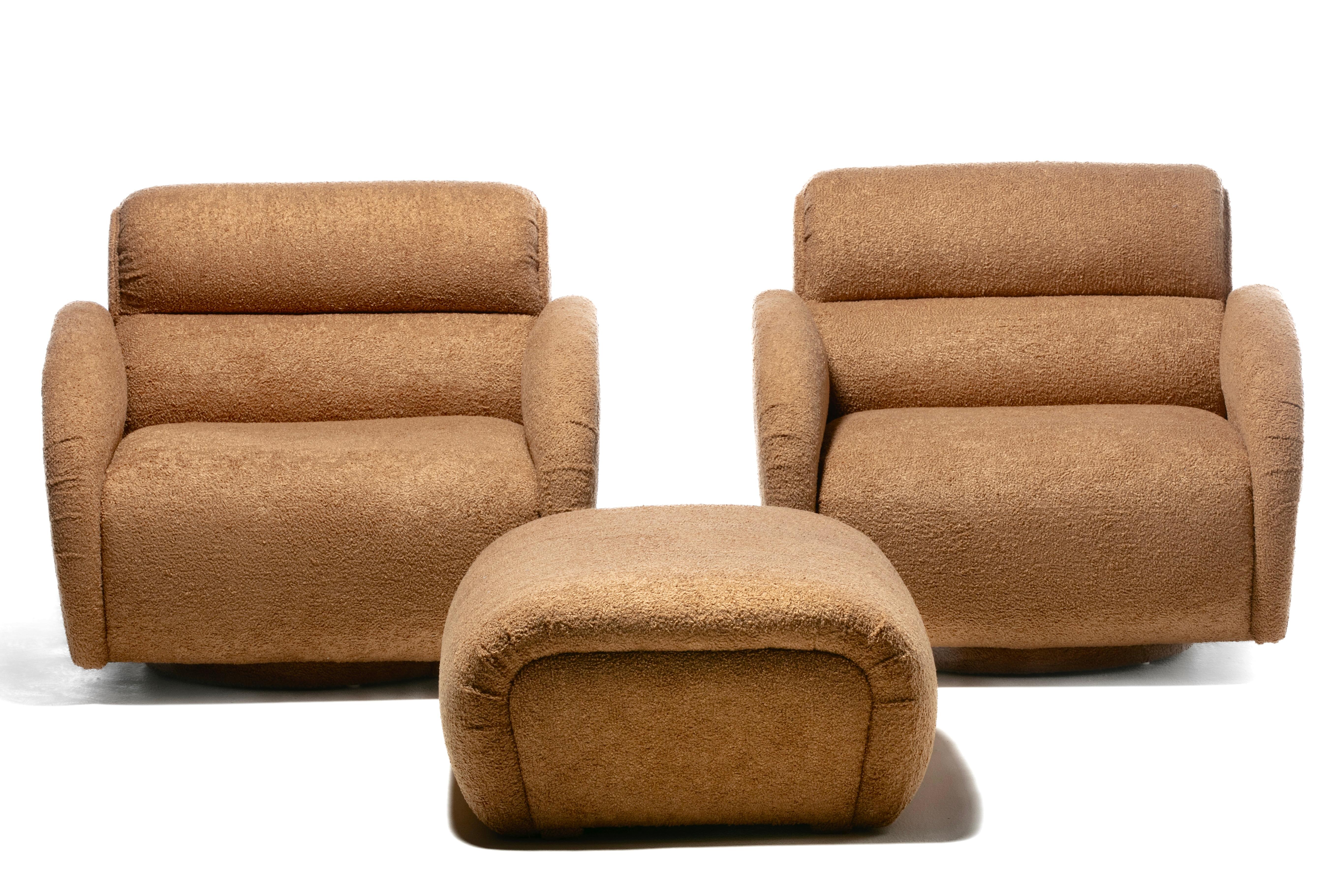 Large Scale Directional Post Modern Swivel Chairs & Ottoman in Mocha Fabric For Sale 14