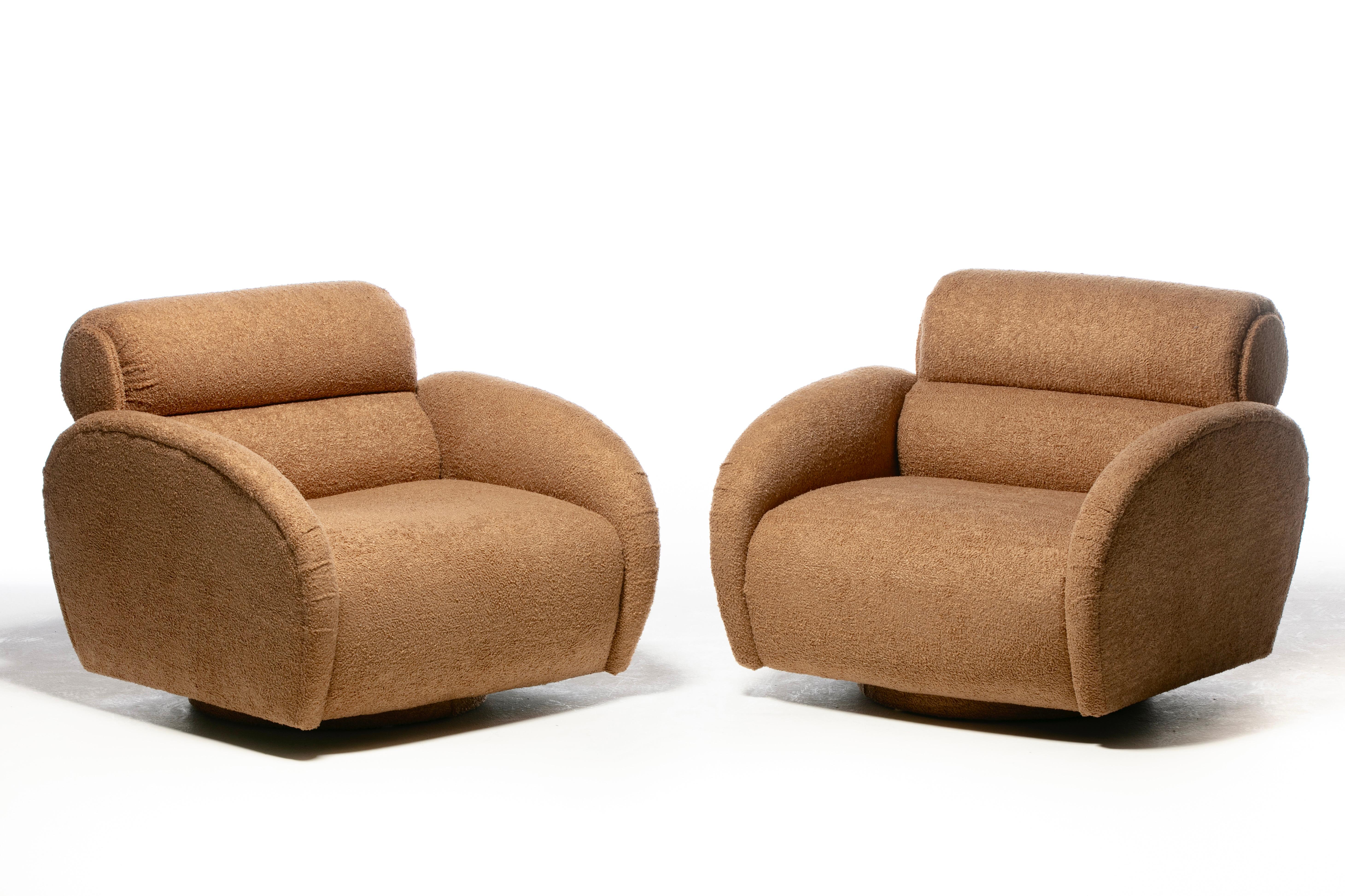 Large Scale Directional Post Modern Swivel Chairs & Ottoman in Mocha Fabric In Good Condition For Sale In Saint Louis, MO