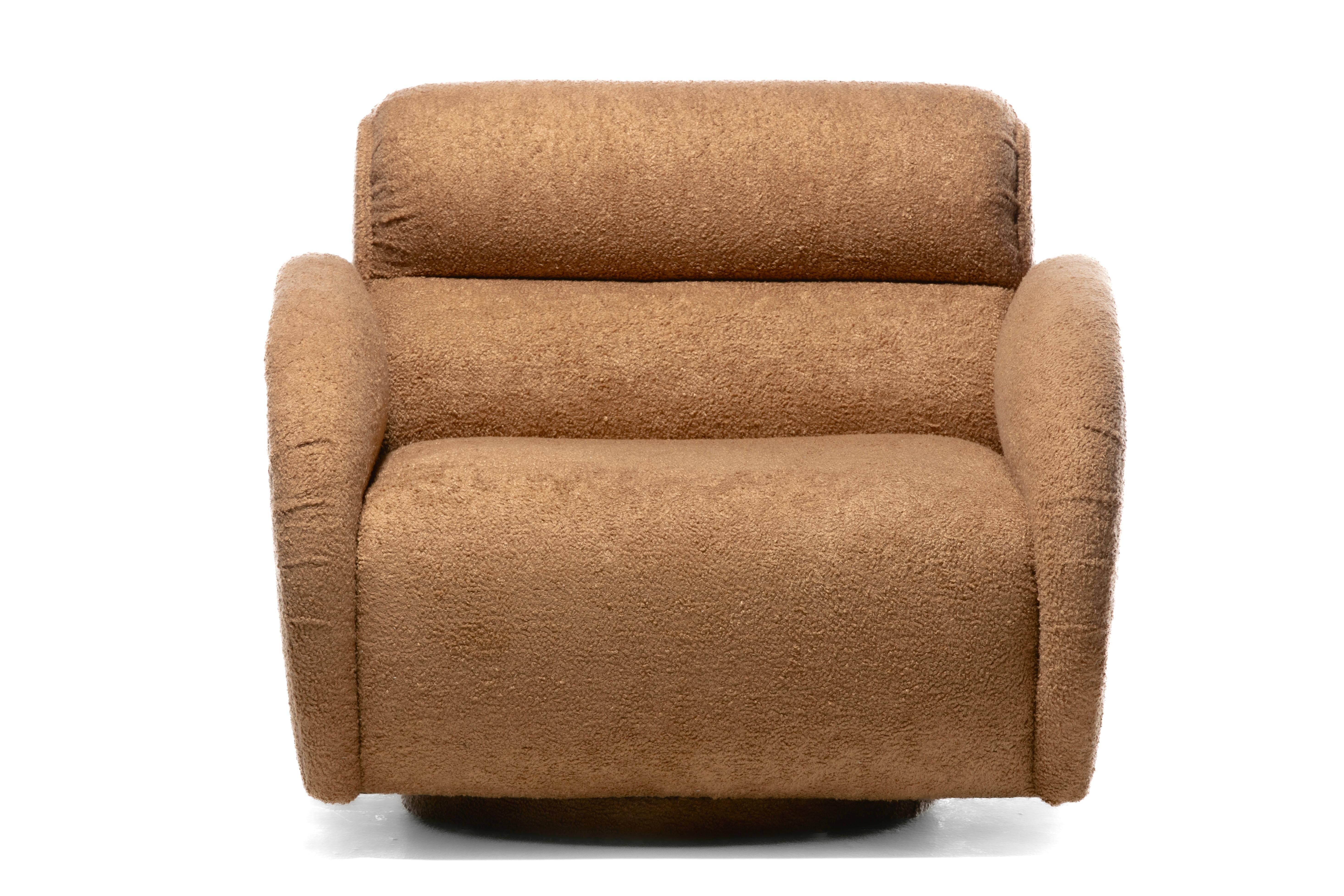 Large Scale Directional Post Modern Swivel Chairs & Ottoman in Mocha Fabric For Sale 2