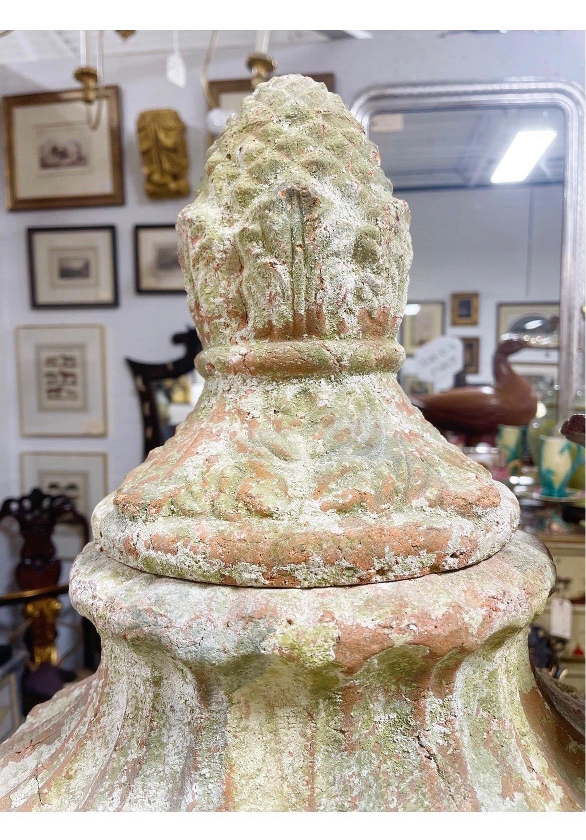 Large Scale Distressed Terracotta Urn on Stand 2