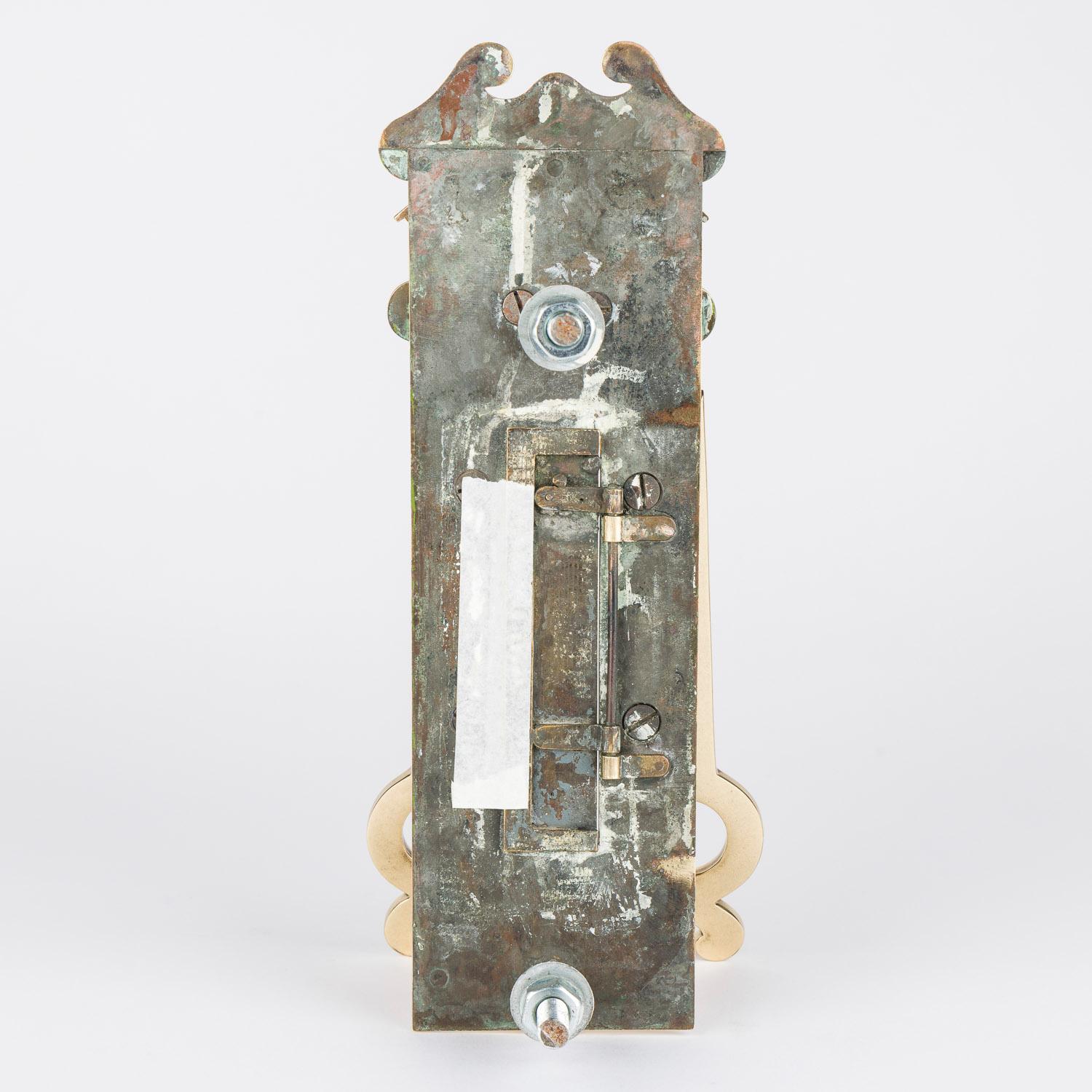 Brass large scale door knocker with letterbox, in the form of a classical portico For Sale