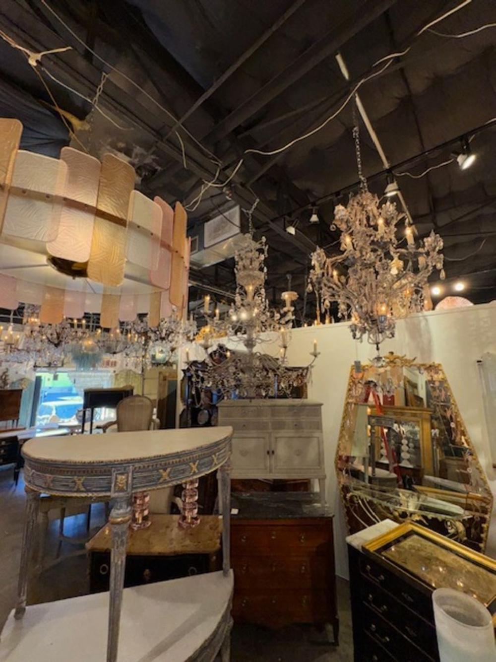 Grand lustre italien en cristal perlé du début du 20e siècle Bon état - En vente à Dallas, TX