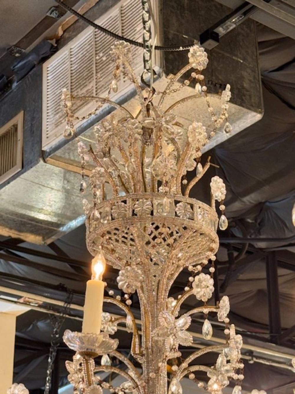 20ième siècle Grand lustre italien en cristal perlé du début du 20e siècle en vente