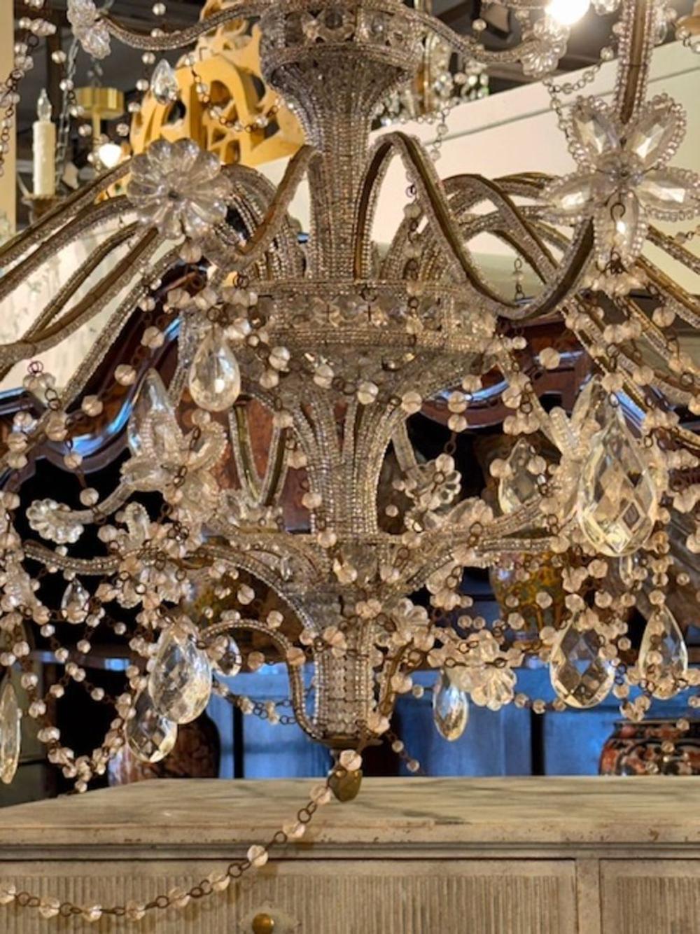 Grand lustre italien en cristal perlé du début du 20e siècle en vente 1