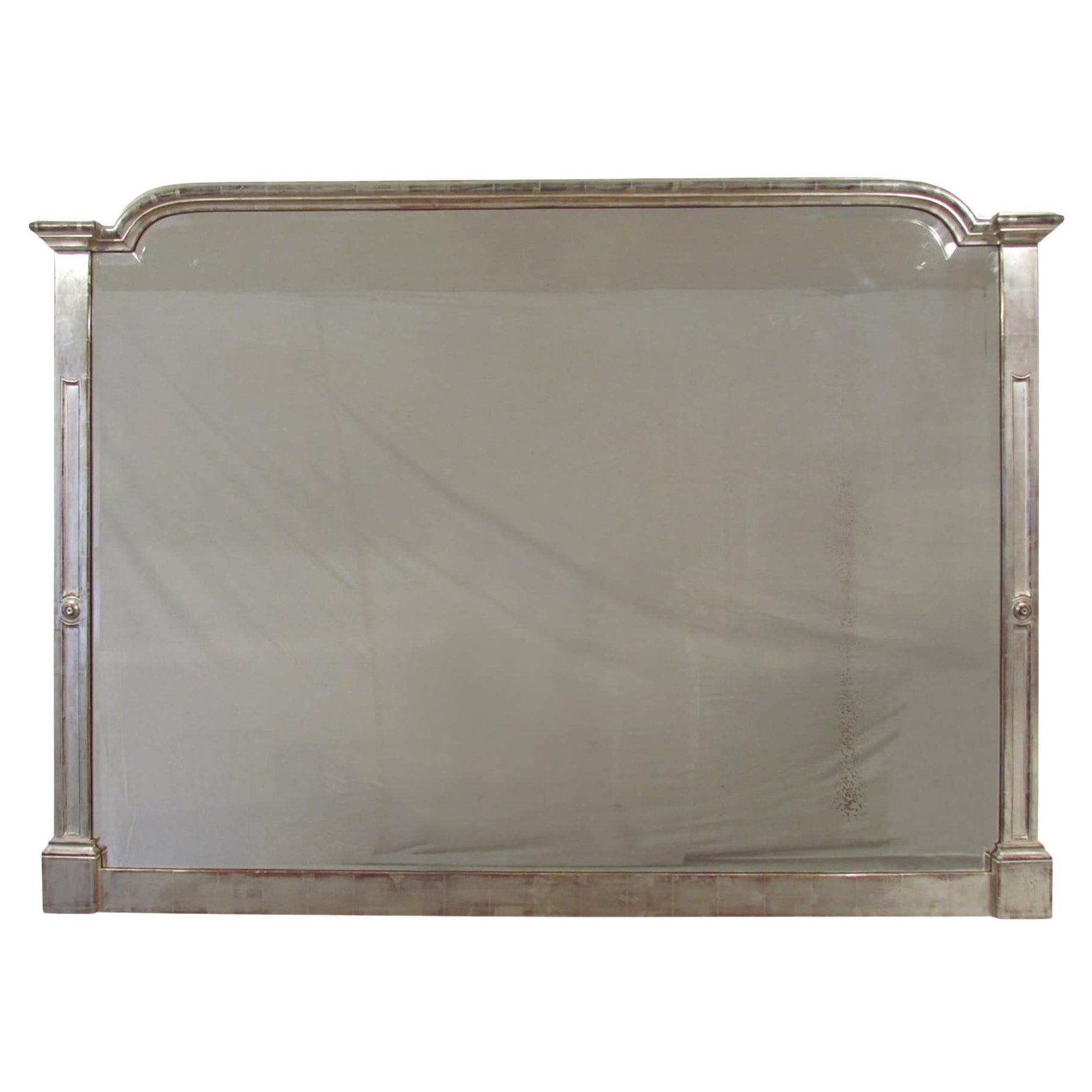 Espejo de Pared Antiguo Inglés Plateado Dorado a Gran Escala