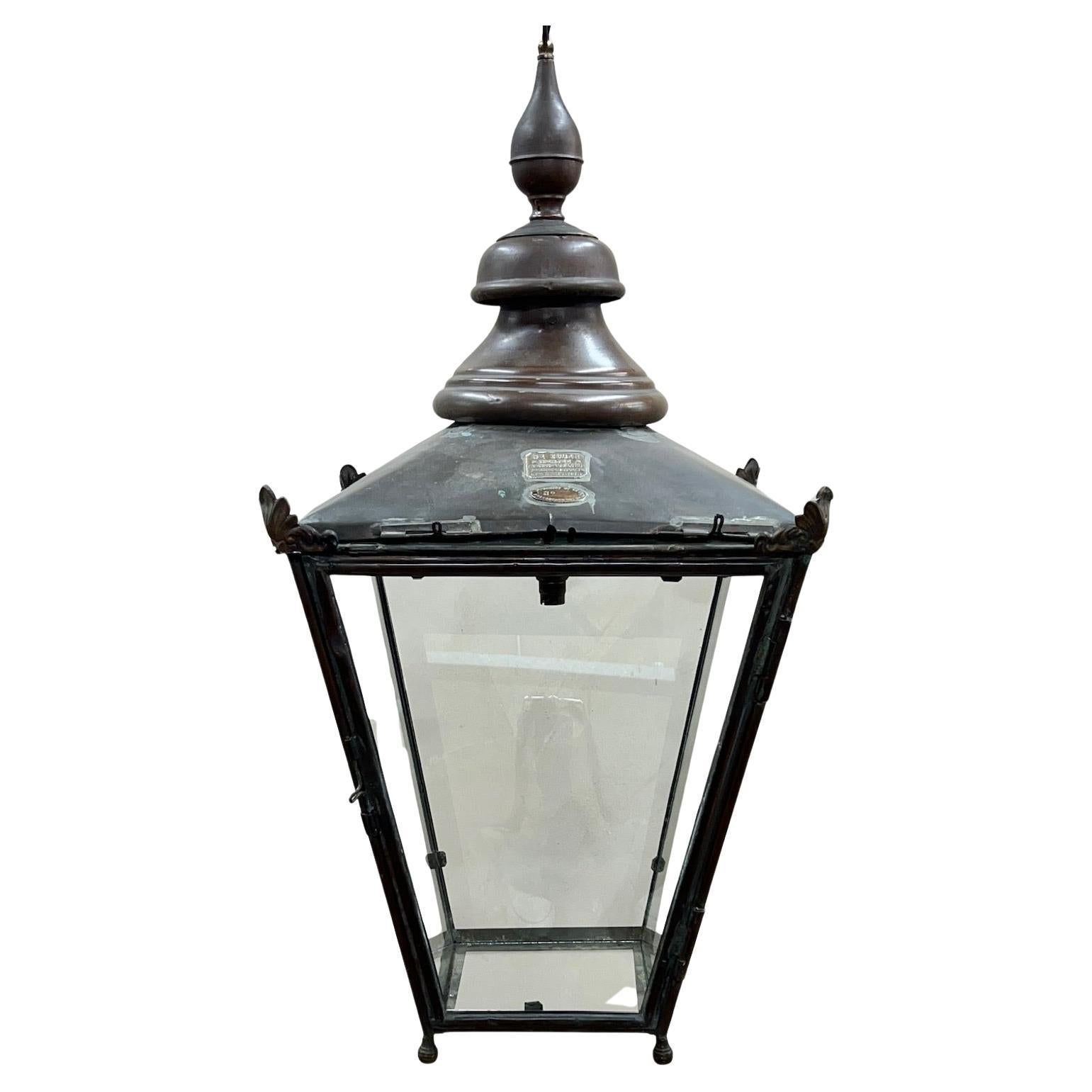 Large Scale English Copper Lantern circa 1930 Lighting