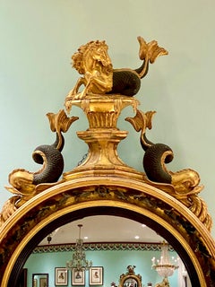 Large Scale English Late 18th-Early 19th Century Convex Mirror with Sea Horse
