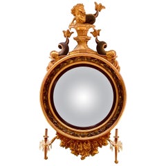 Large Scale English Late 18th-Early 19th Century Convex Mirror with Sea Horse