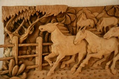 Large Equestrian Wood Sculpture by Dede, Western Ranch Theme, 1988