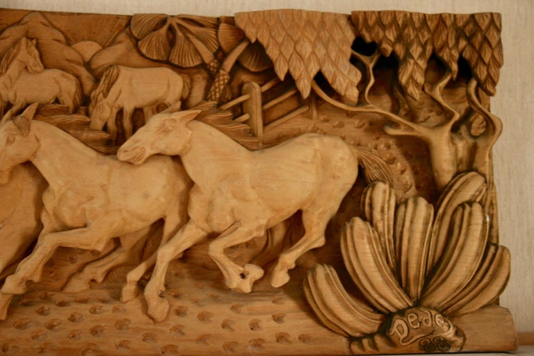 20th Century Equestrian Hand Carved Wood Large-Scale Western Sculpture For Sale