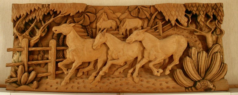 Equestrian Hand Carved Wood Large-Scale Western Sculpture For Sale 4