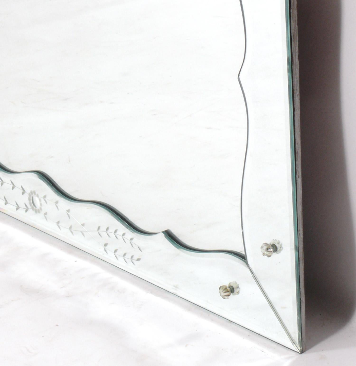 Hollywood Regency Large Scale Etched Mirror Framed Mirror