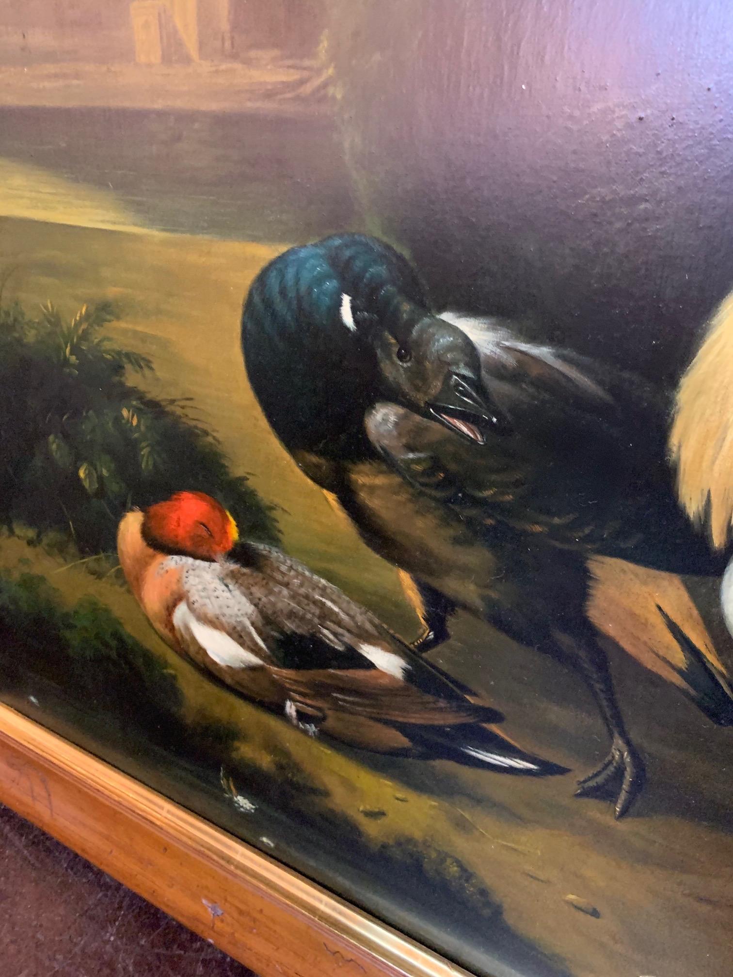 Large Scale European Oil on Canvas Painting of Chickens and Roosters In Good Condition For Sale In Dallas, TX