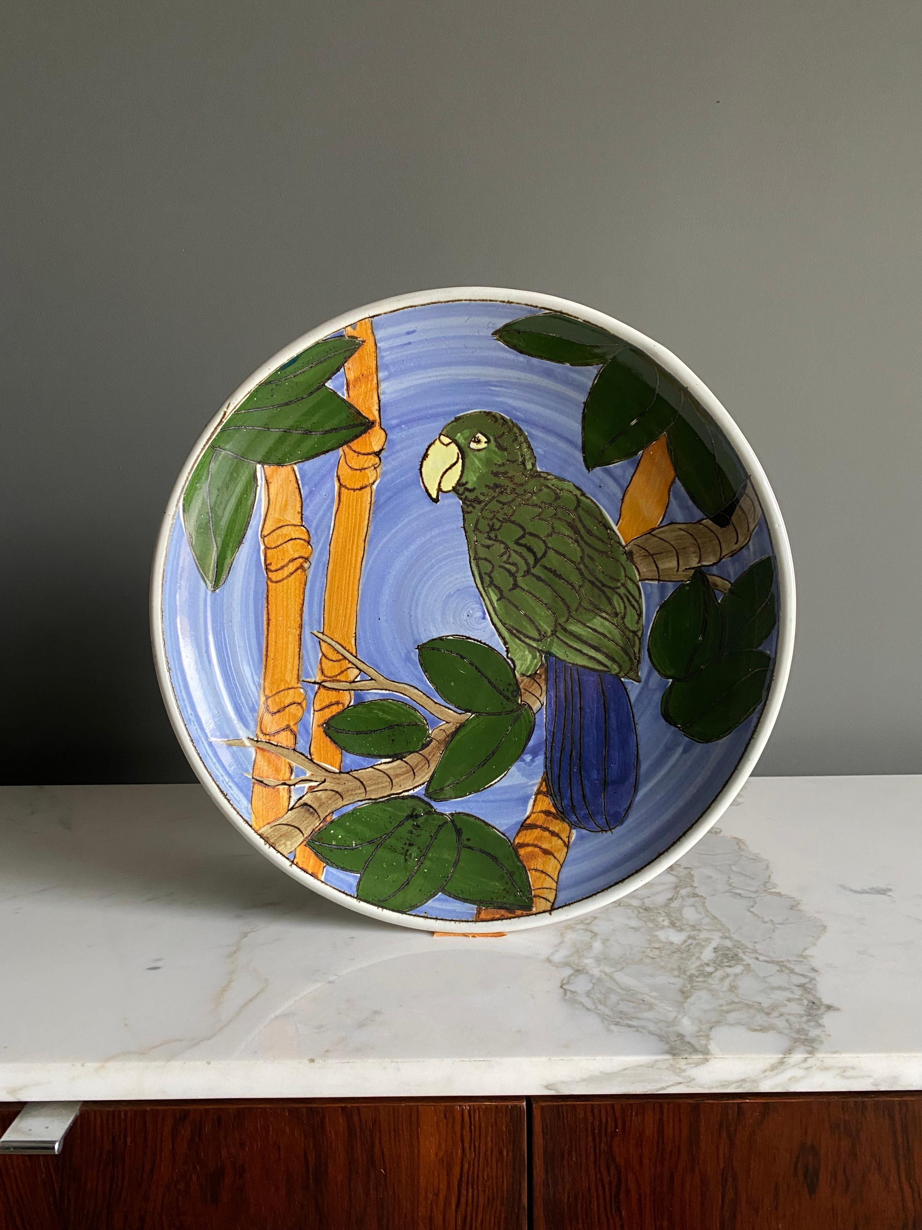 Large Scale Exotic Bird Ceramic Signed Charger / Plate. 