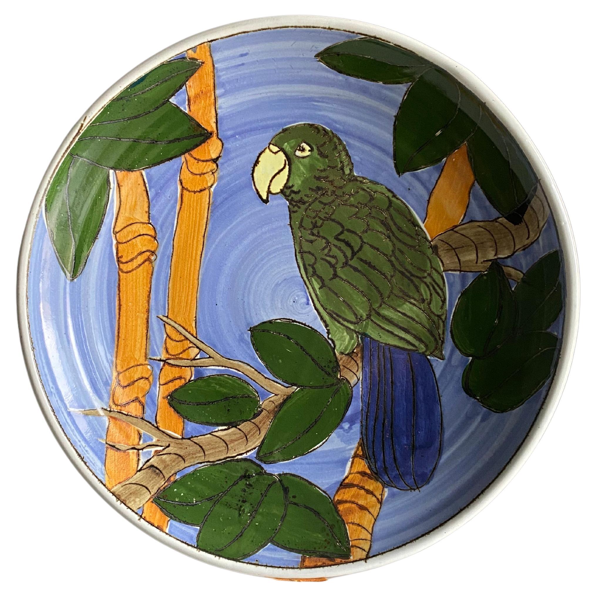 Großformatige exotische Vogel-Keramik-Platte / Teller 