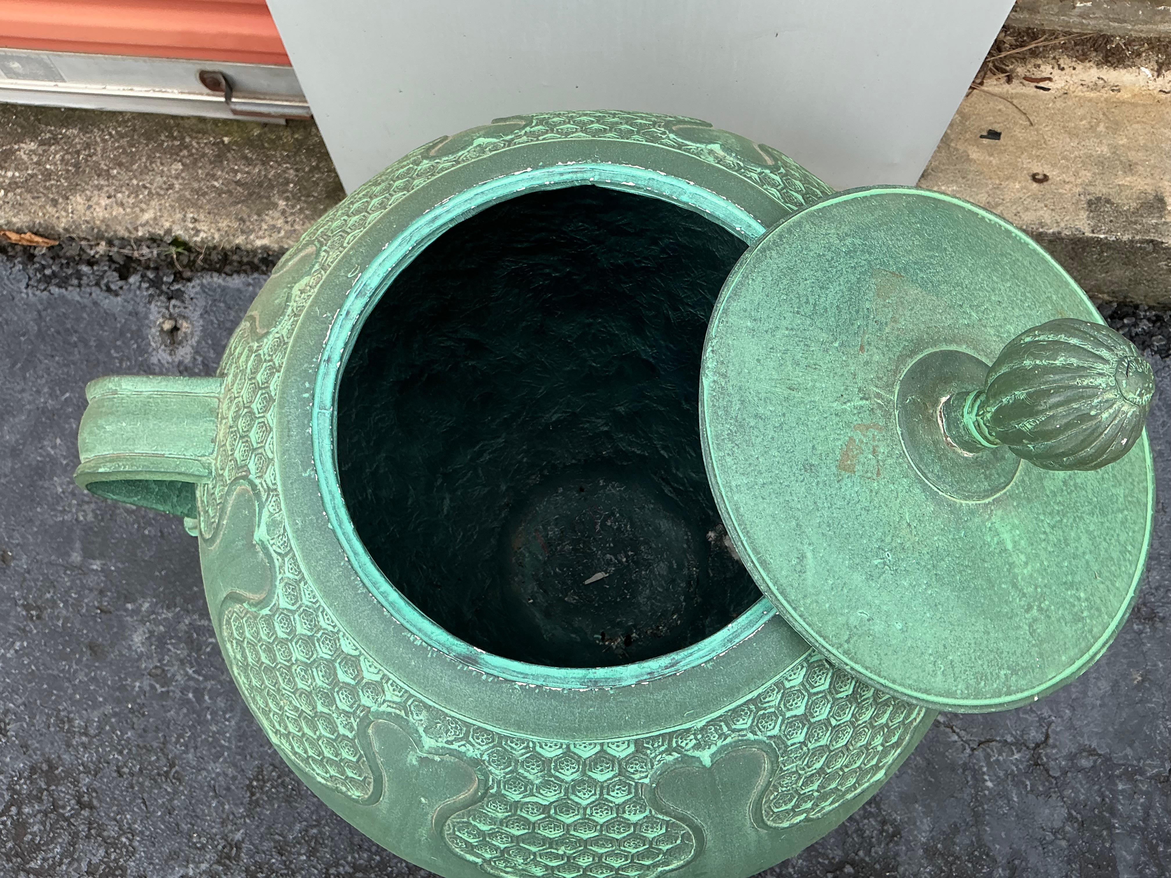 Chinese Export Large Scale Faux Bronze Chinese Style Urn / Garden Statue For Sale