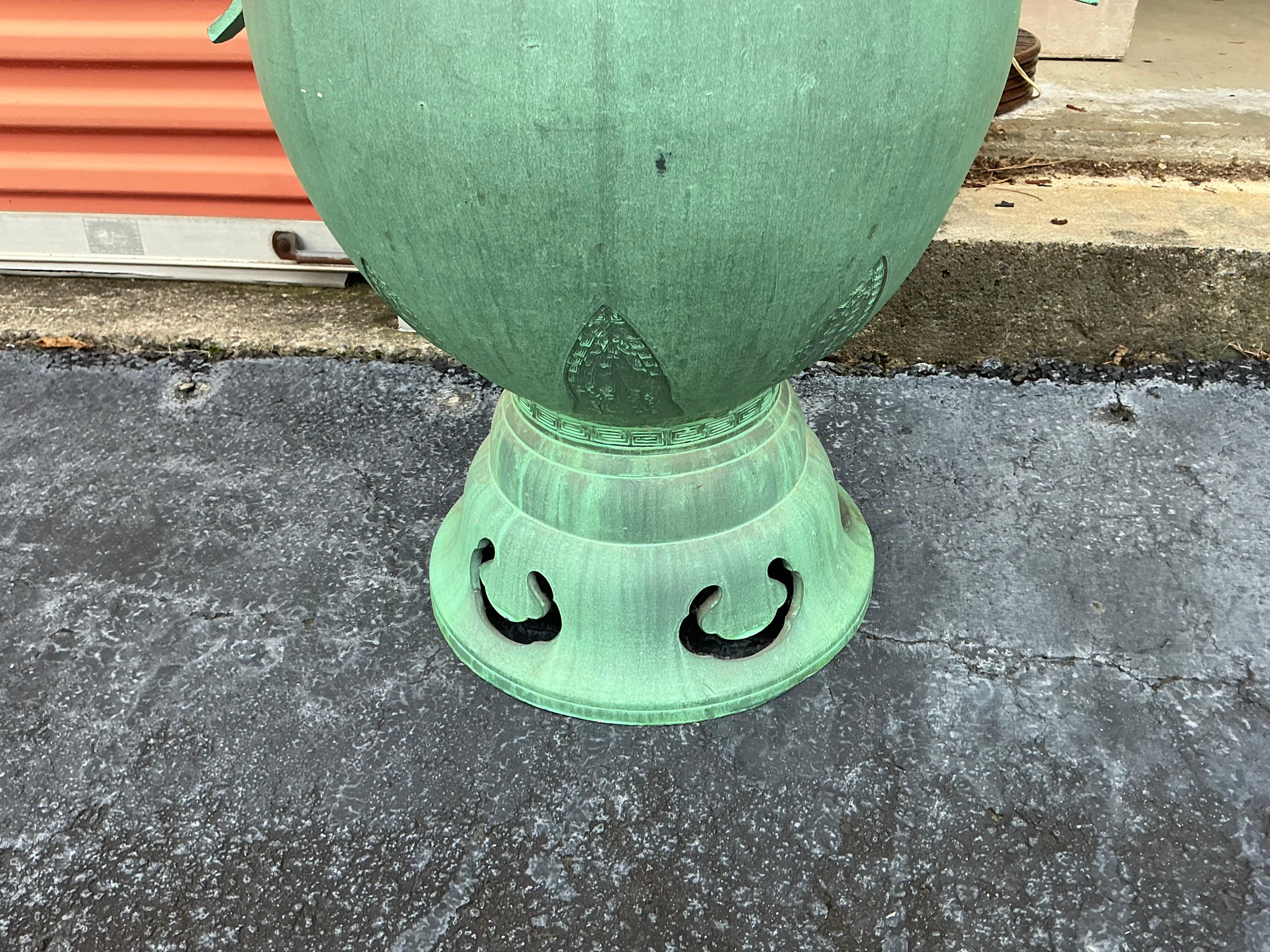 Unknown Large Scale Faux Bronze Chinese Style Urn / Garden Statue For Sale