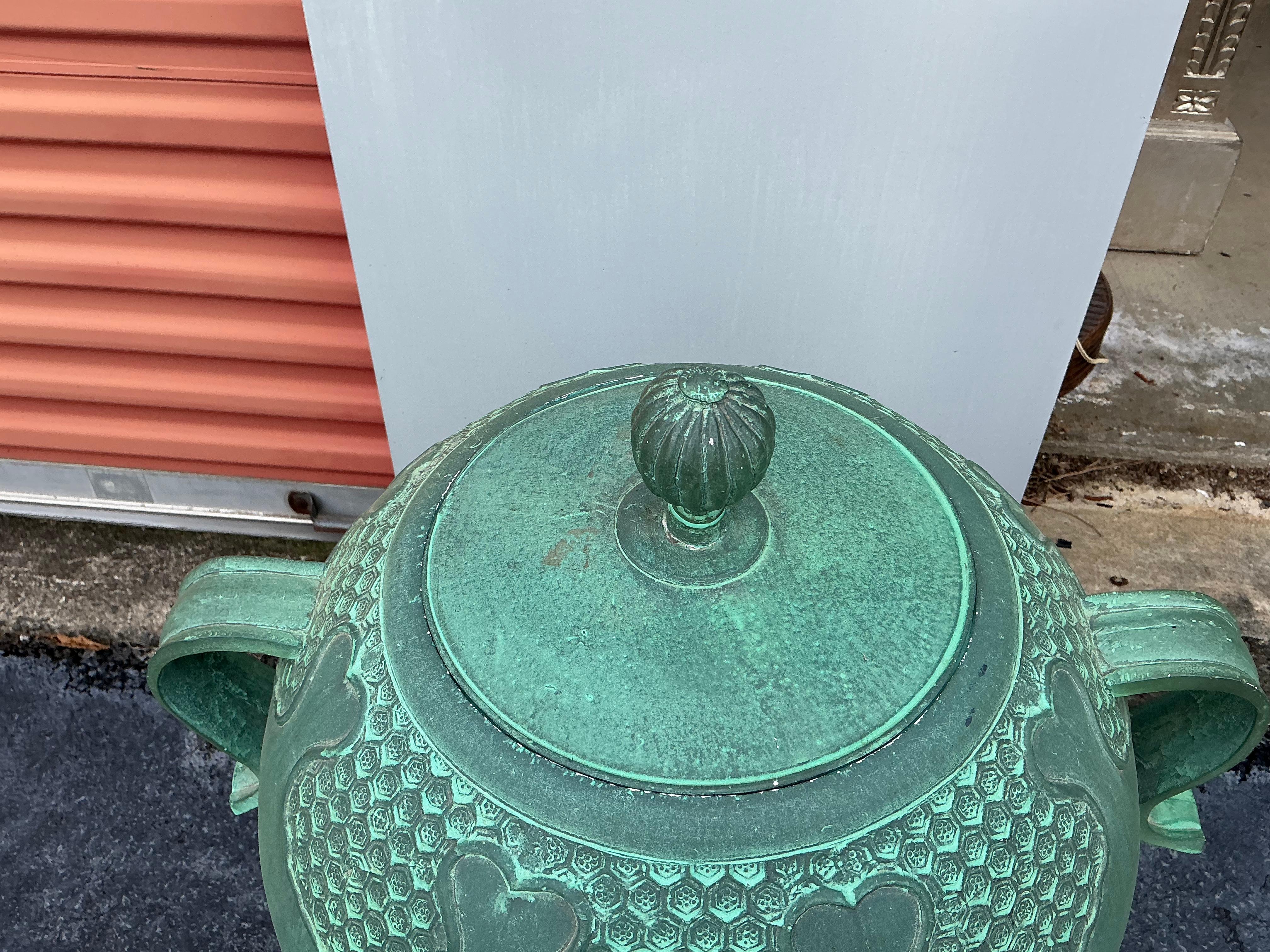 Large Scale Faux Bronze Chinese Style Urn / Garden Statue In Good Condition For Sale In Kennesaw, GA