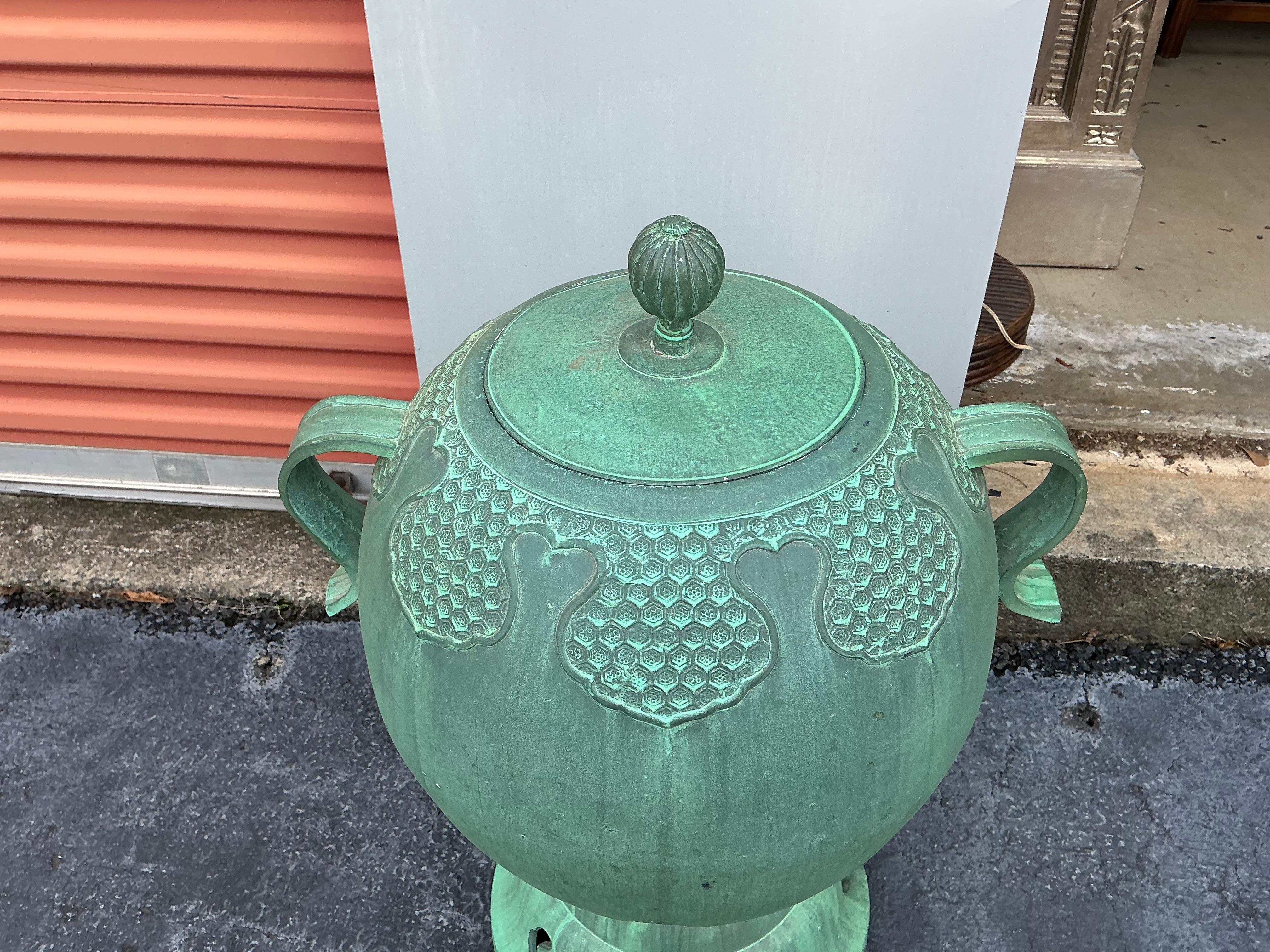 20th Century Large Scale Faux Bronze Chinese Style Urn / Garden Statue For Sale