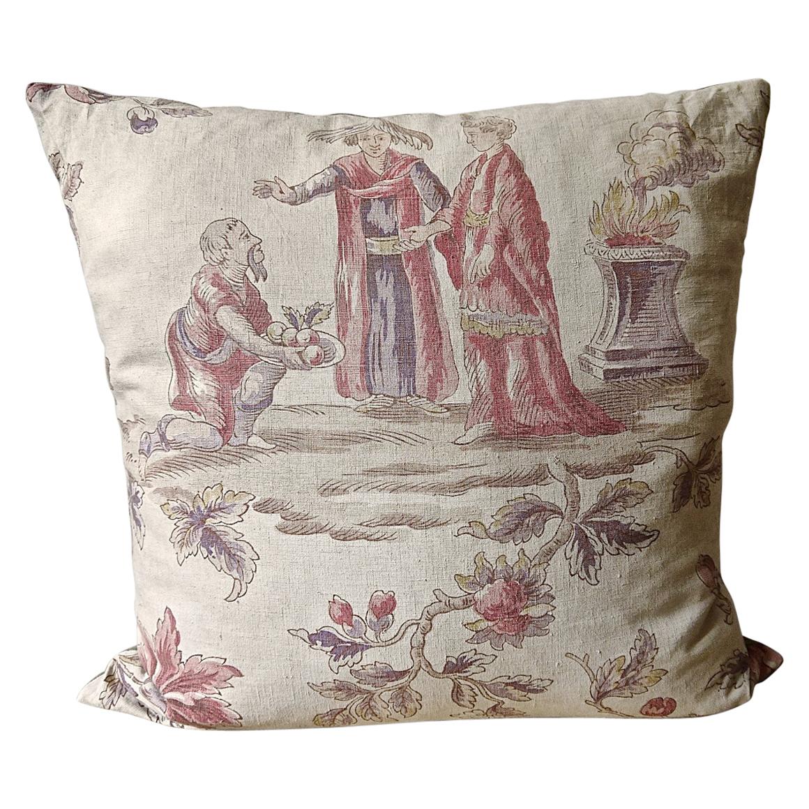 Large Scale Figures Linen Pillow French, Early 20th Century For Sale