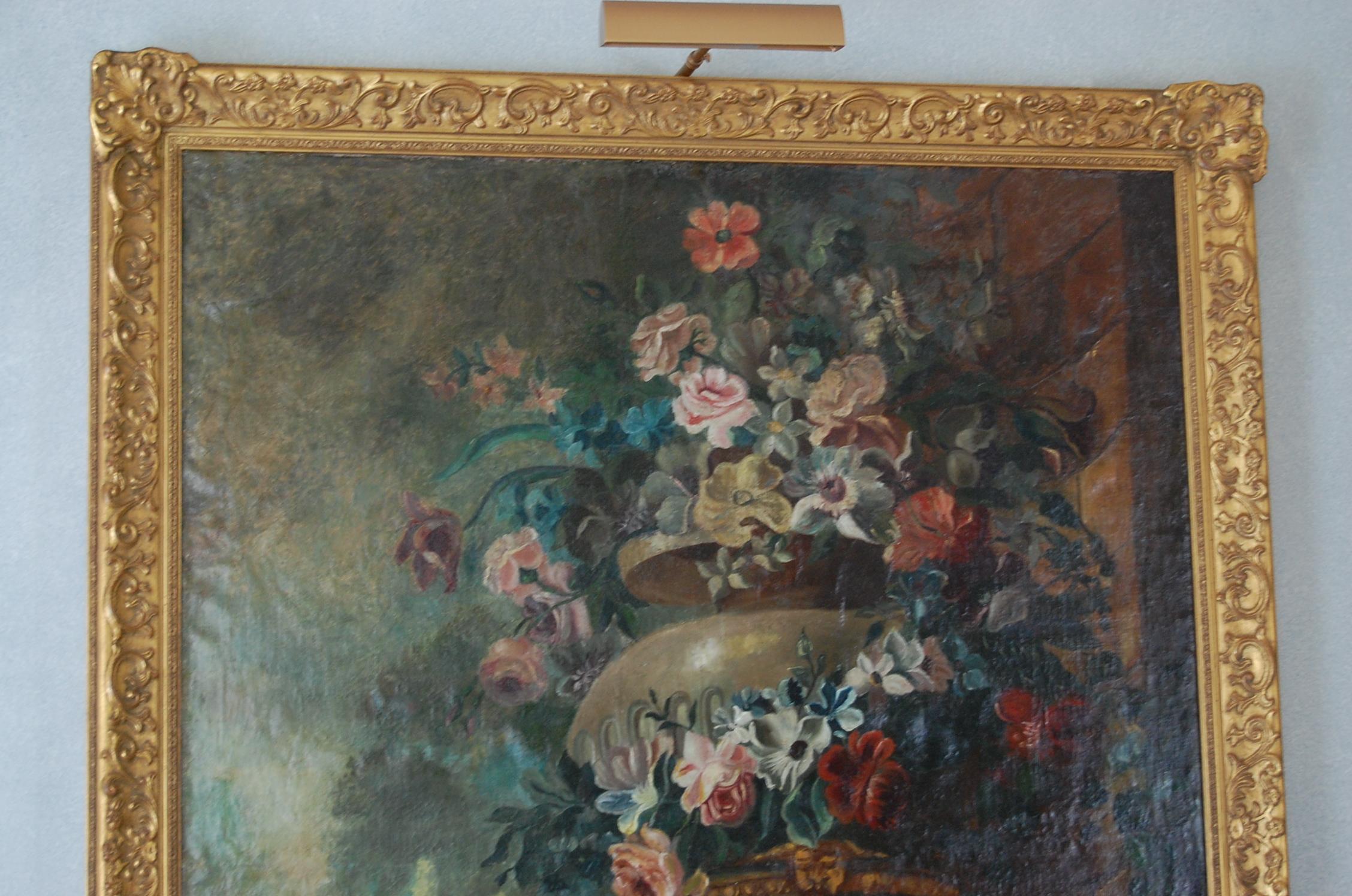Danish Large Scale Floral Painting of Urn in a Landscape, Dutch, 19th Century