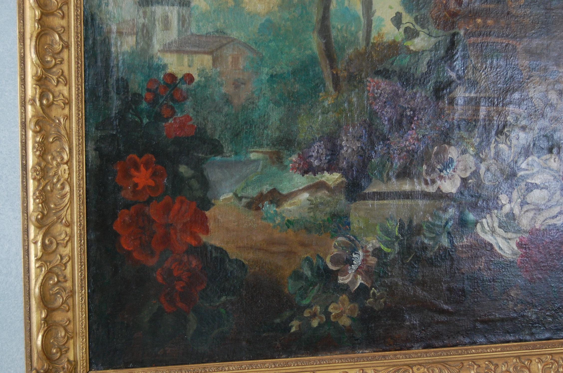 Hand-Painted Large Scale Floral Painting of Urn in a Landscape, Dutch, 19th Century
