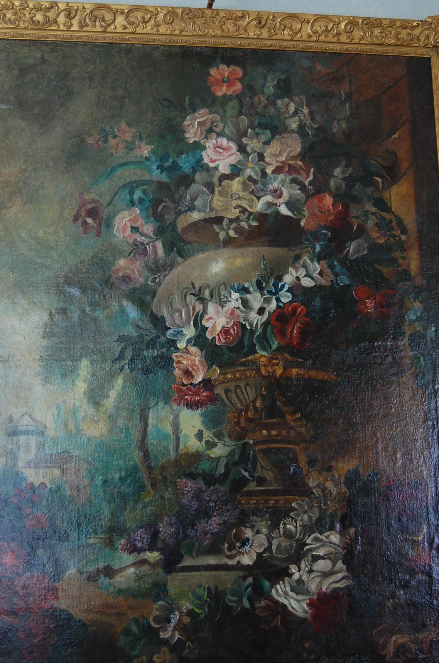 Large Scale Floral Painting of Urn in a Landscape, Dutch, 19th Century 1