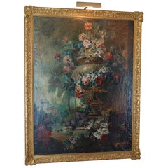 Large Scale Floral Painting of Urn in a Landscape, Dutch, 19th Century