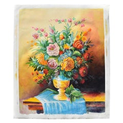 Large Scale Floral Still Life Oil Painting on Canvas of Flowers in Vase