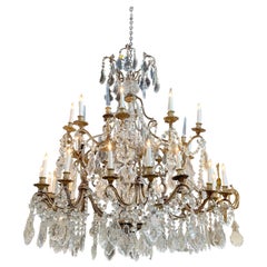 Antique Large Scale French Bronze and Crystal 28-Light Chandelier