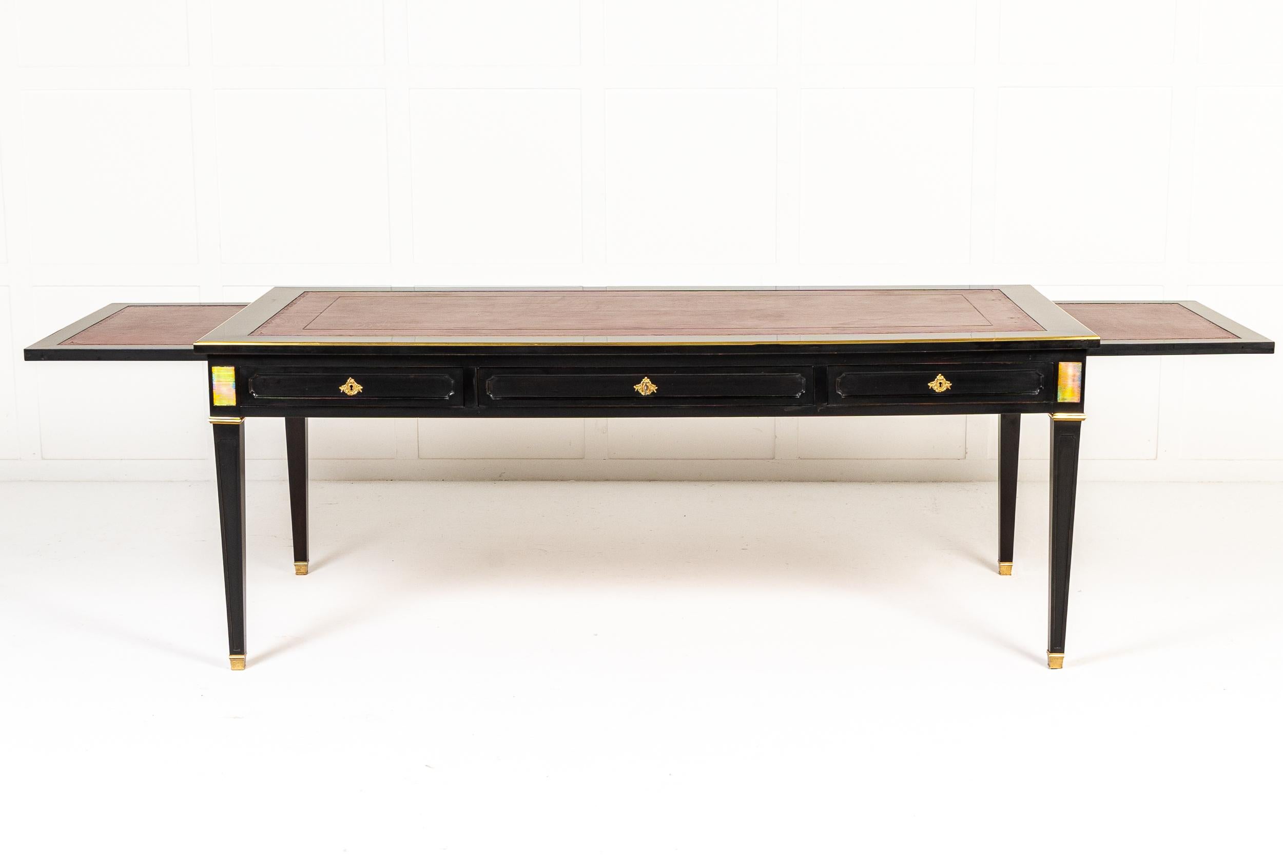 Large Scale French Ebonised Bureau Plat For Sale 4