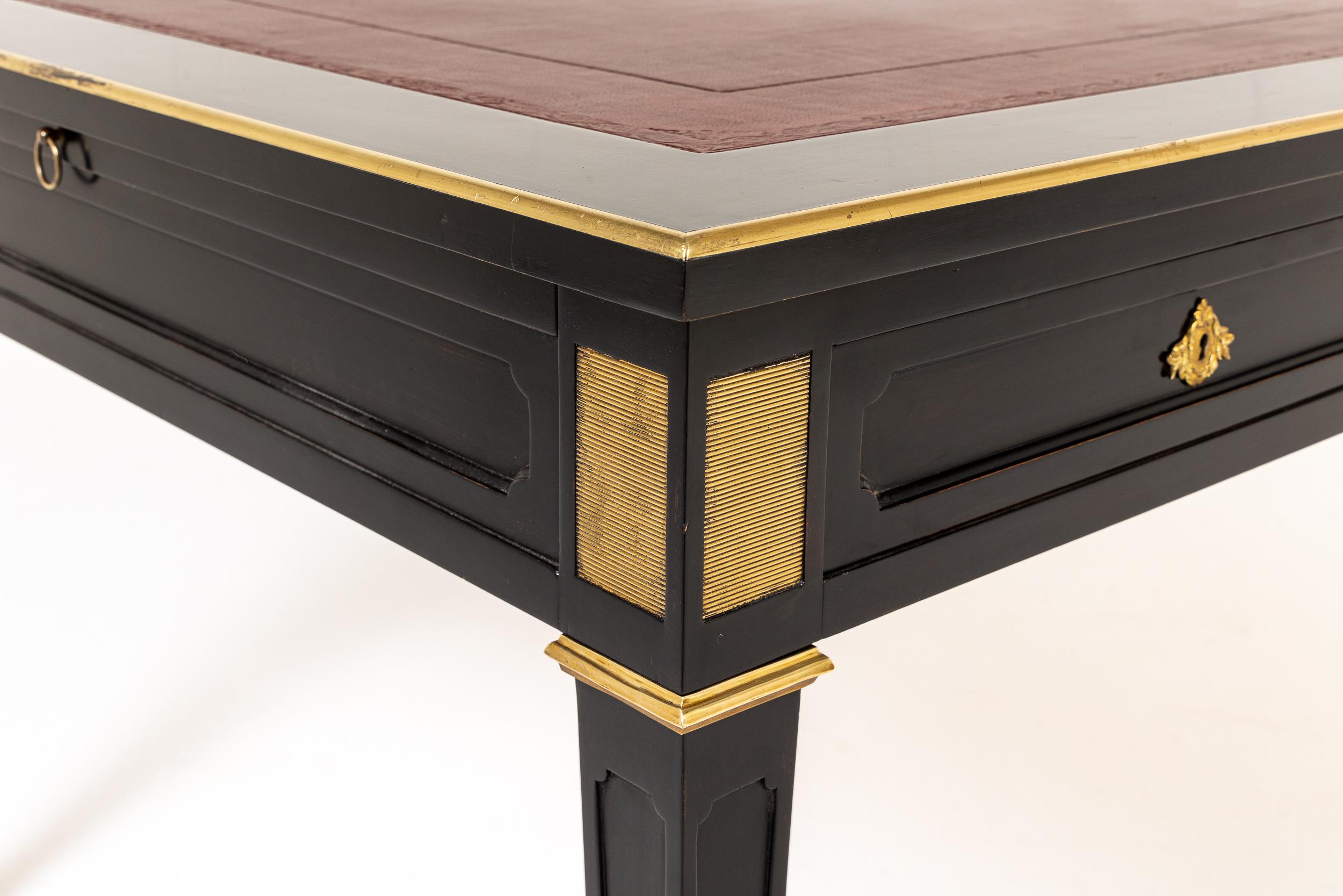 Large Scale French Ebonised Bureau Plat For Sale 5